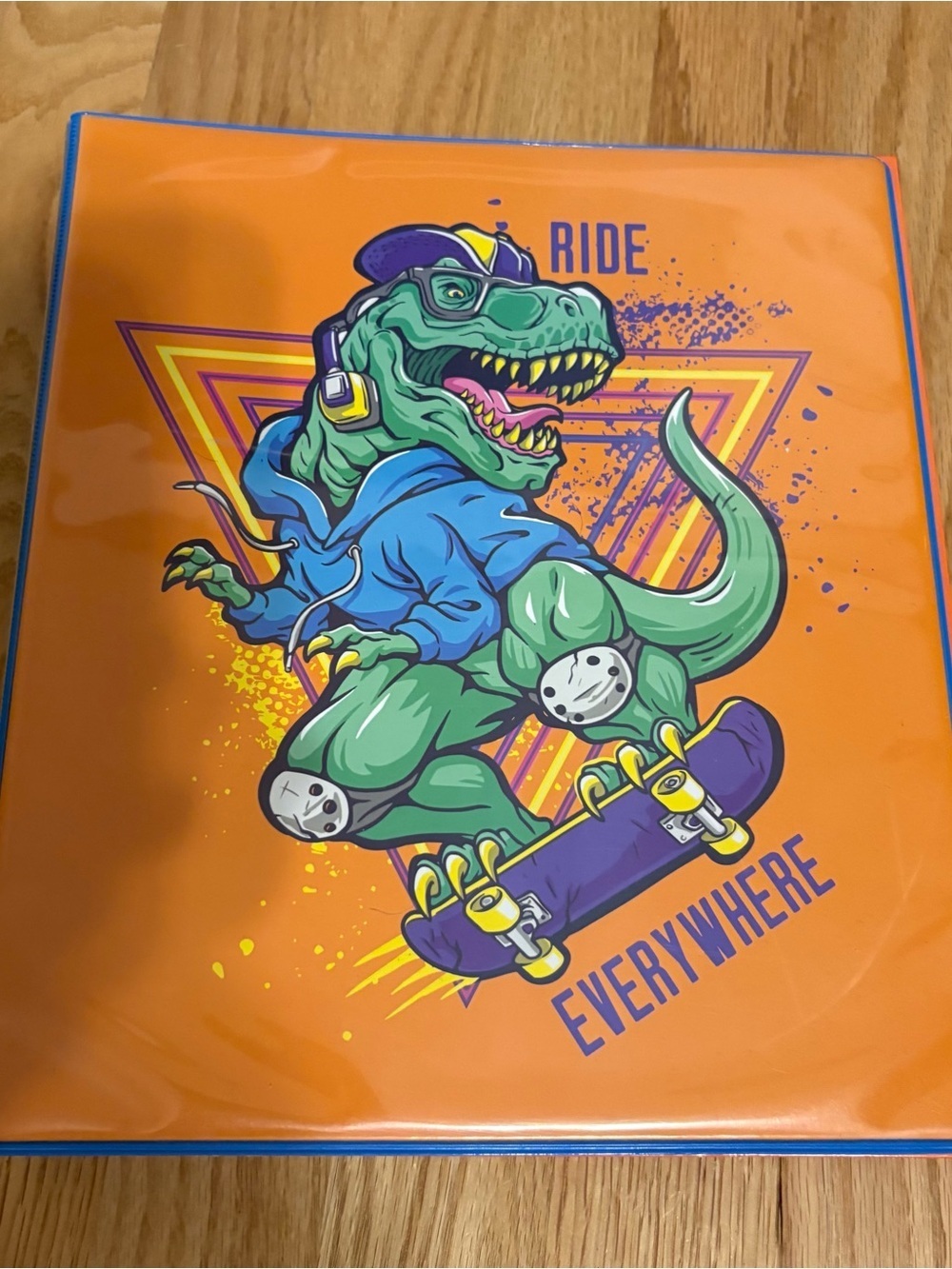 Skateboard T-Rex Graphic Binder Notebook Folder NEW School 3 Ring Dinosaur